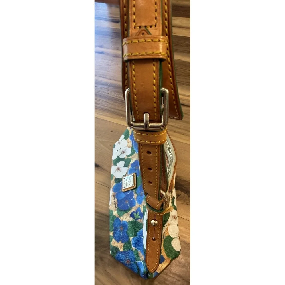 Dooney & Bourke Hydrangea Basketweave Small Kiley Hobo Shoulder Bag Floral Blue